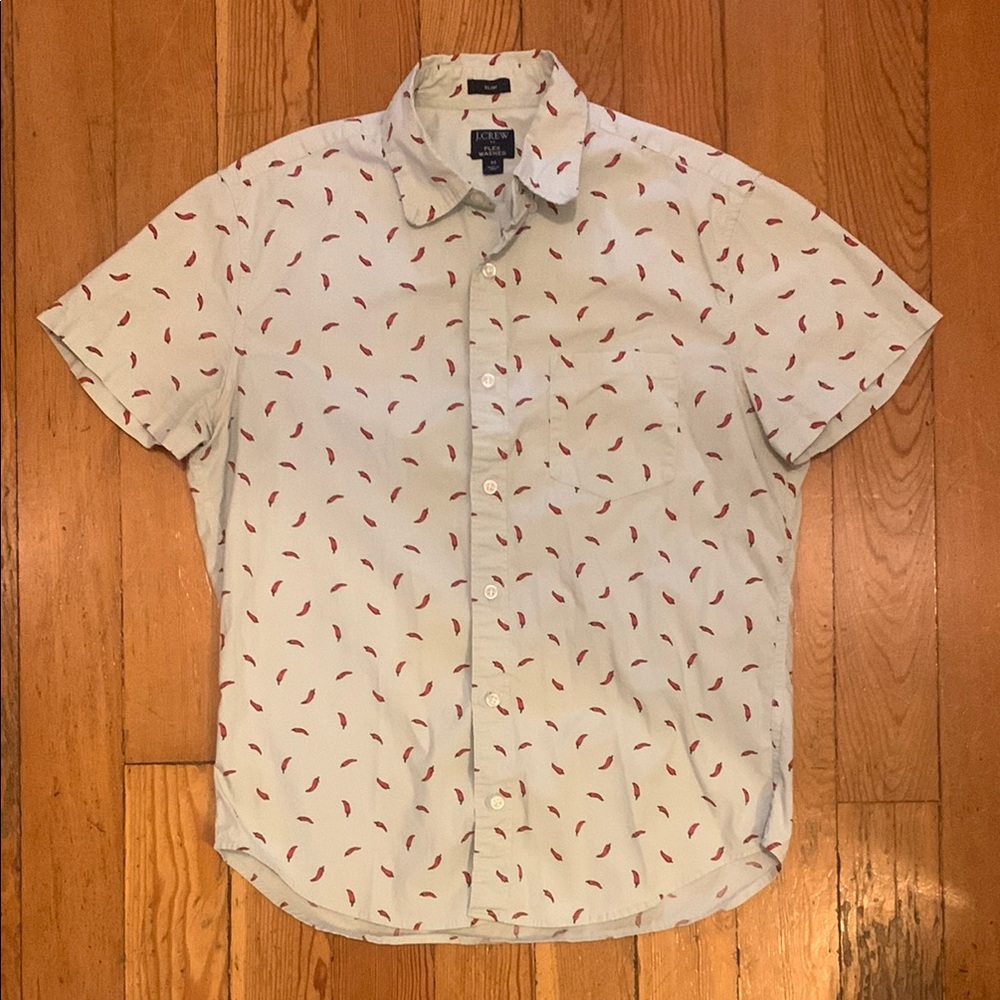 Men's White and Red Patterned Shirt
